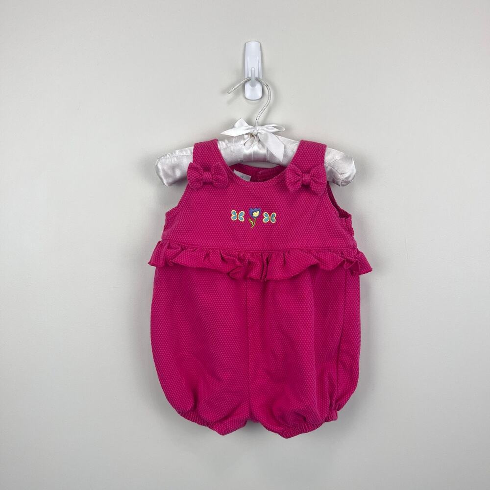 Vintage Tiny Toes Pink Ruffle Bow Romper 12 Months